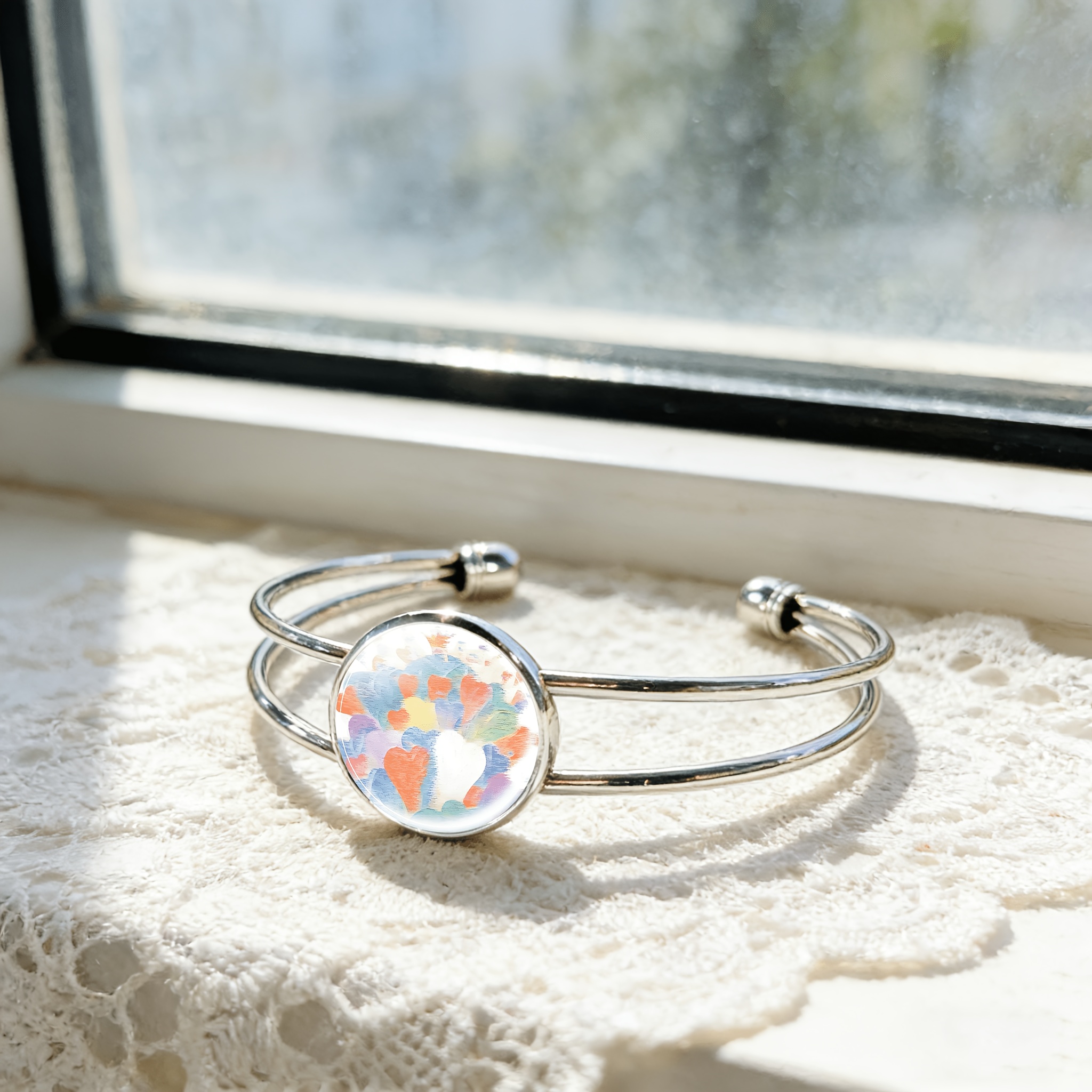 Adjustable Opening Bracelet with Round Time Gem Inlay